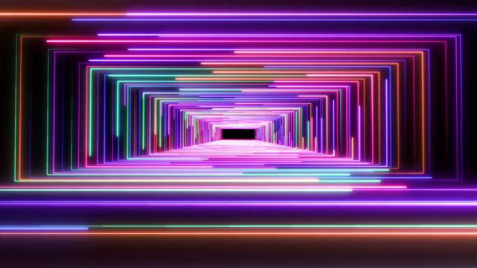 矩形霓虹灯标隧道视频素材动感背景舞蹈