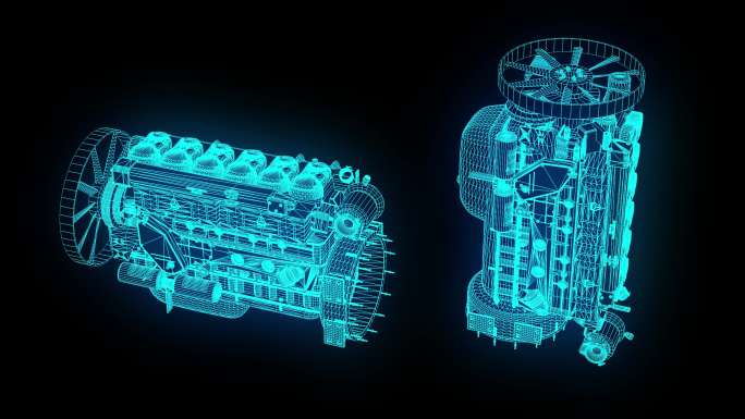 【4K带通道】蓝色全息科技线框发动机