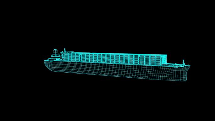 【4K带通道】02蓝色线框全息科技货船