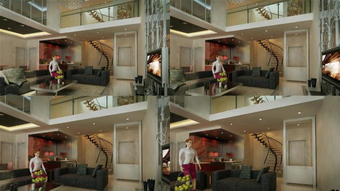 客厅 复式 三维 漫游 三维 动画