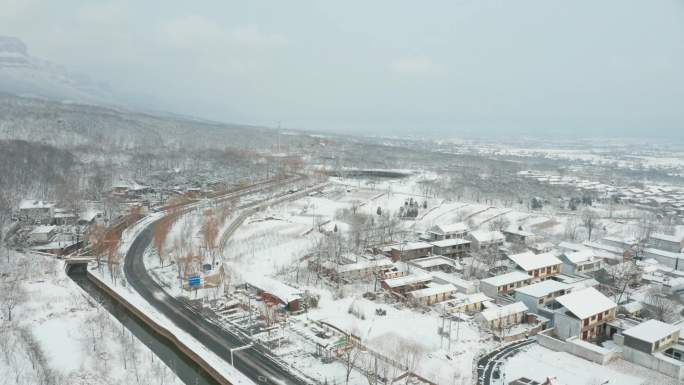 4K太行山雪景航拍、村庄雪景、雪山航拍