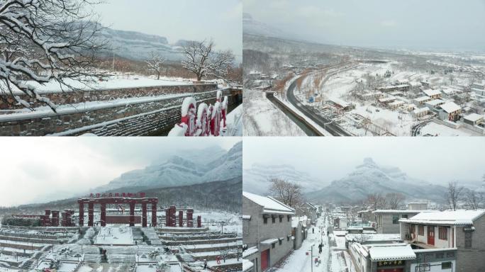 4K太行山雪景航拍、村庄雪景、雪山航拍