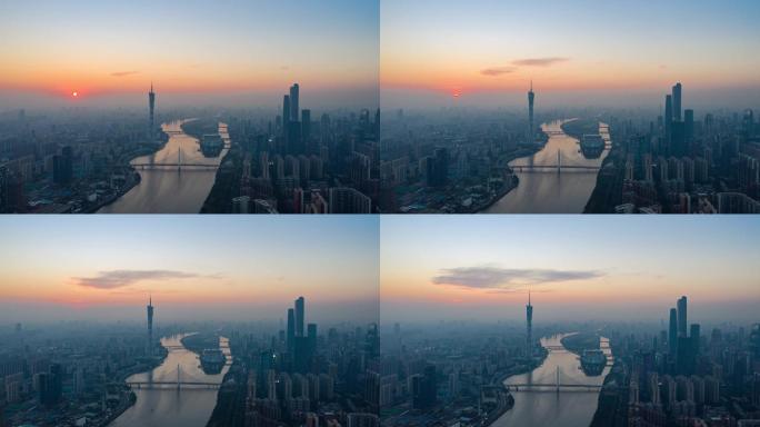 航拍2021年最后一天广州的城市日落