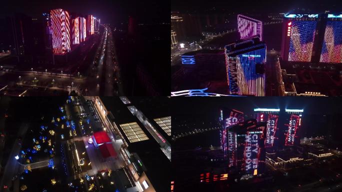 4K跨年夜衡阳市高楼亮化航拍空镜