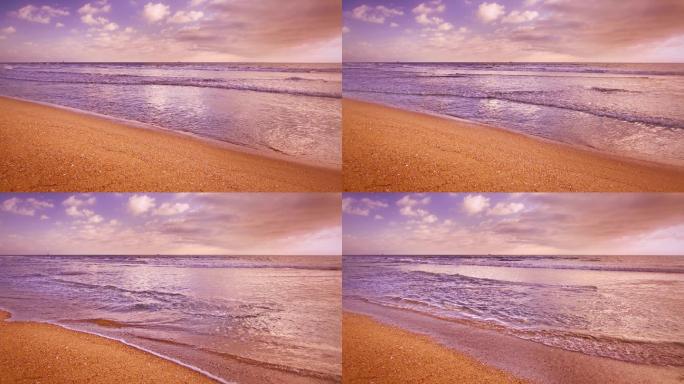 阳光下的沙滩海水海浪海边空镜大海浪花