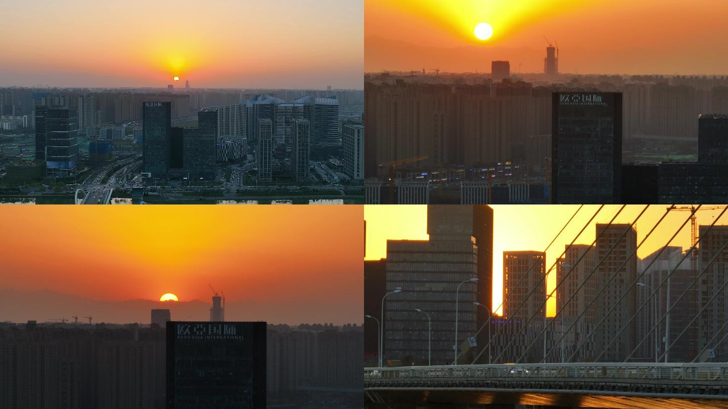 西安浐灞欧亚国际群楼夕阳景