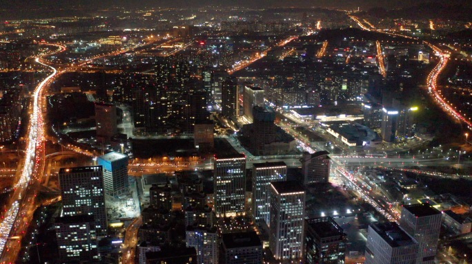 4K航拍城市夜晚-城市夜景加班工作
