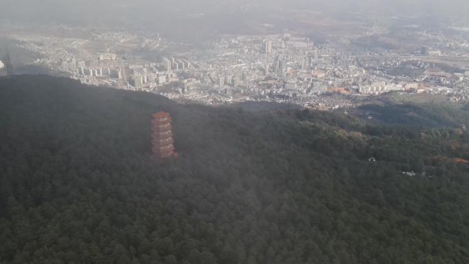 航拍楚雄武定县城和狮子山