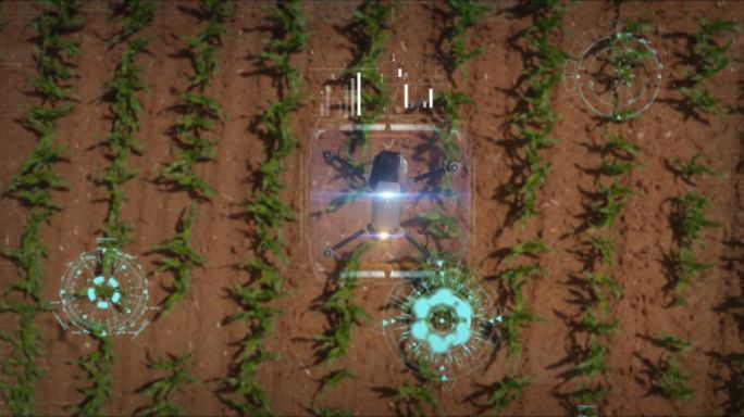 农田上的无人机现代化种植业AI科技感