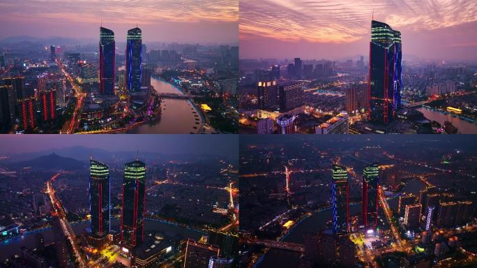 湖州东吴银泰城实拍夕阳夜景视频