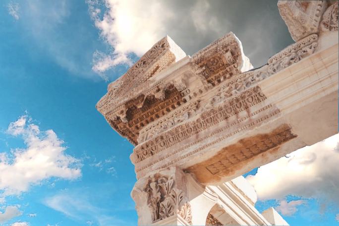 希腊农神庙古建筑蓝天白云延时