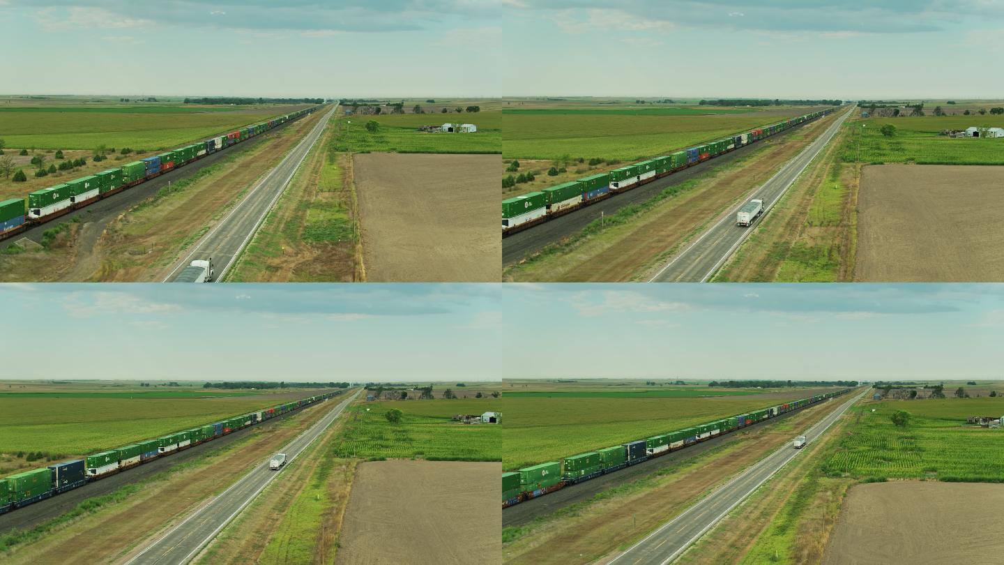 货运列车经过内布拉斯加州的农田
