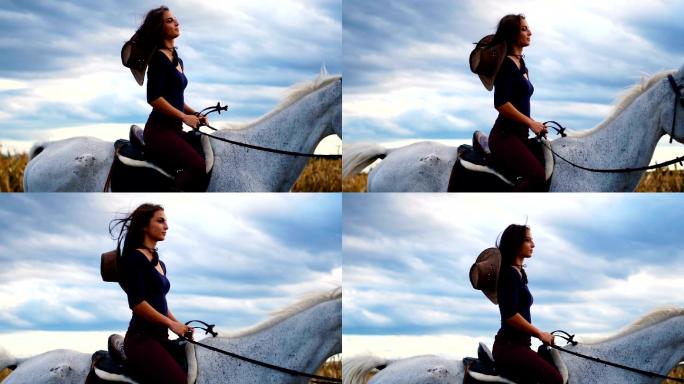 女子骑马农场马缰牛仔帽
