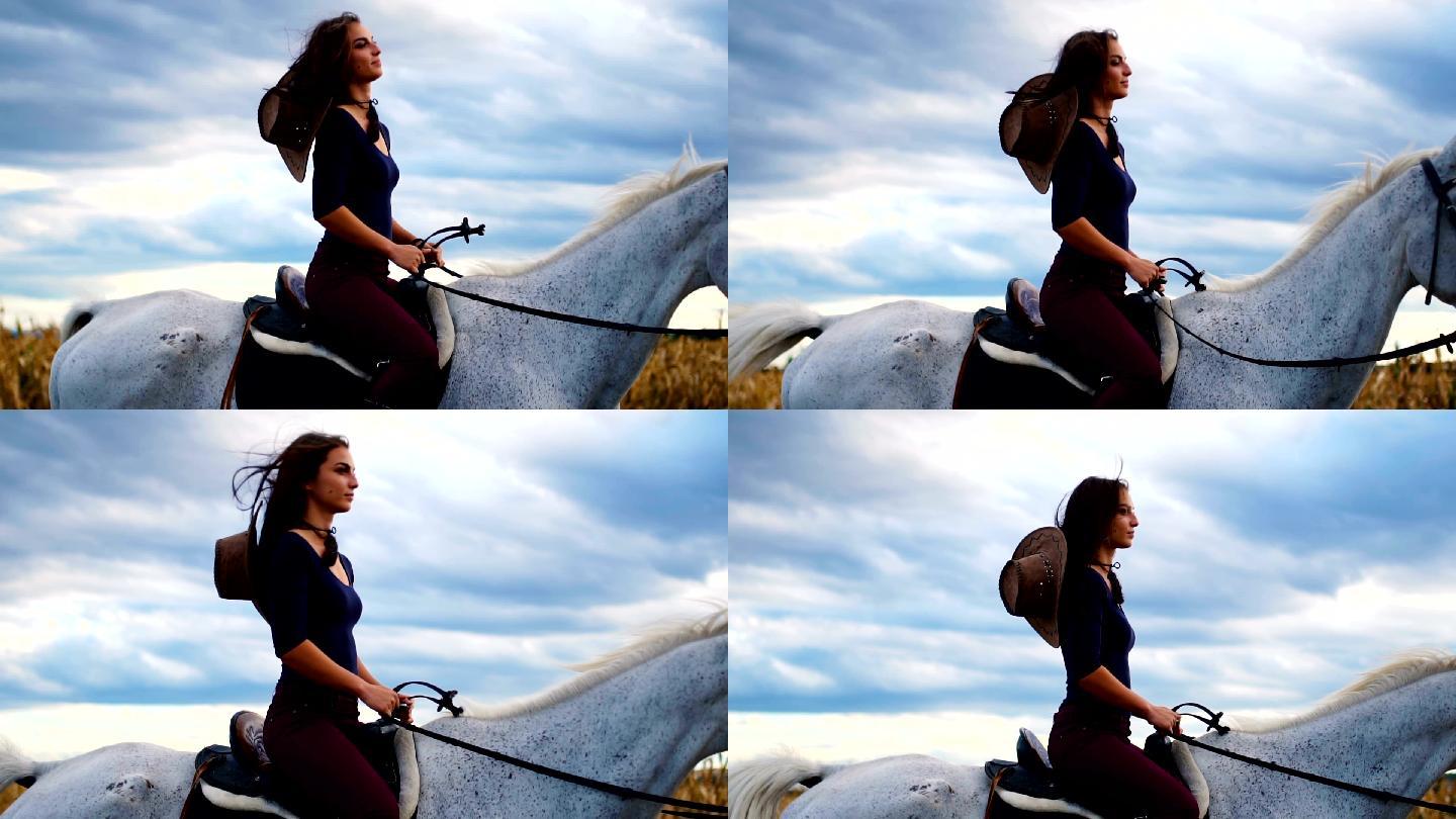 女子骑马农场马缰牛仔帽