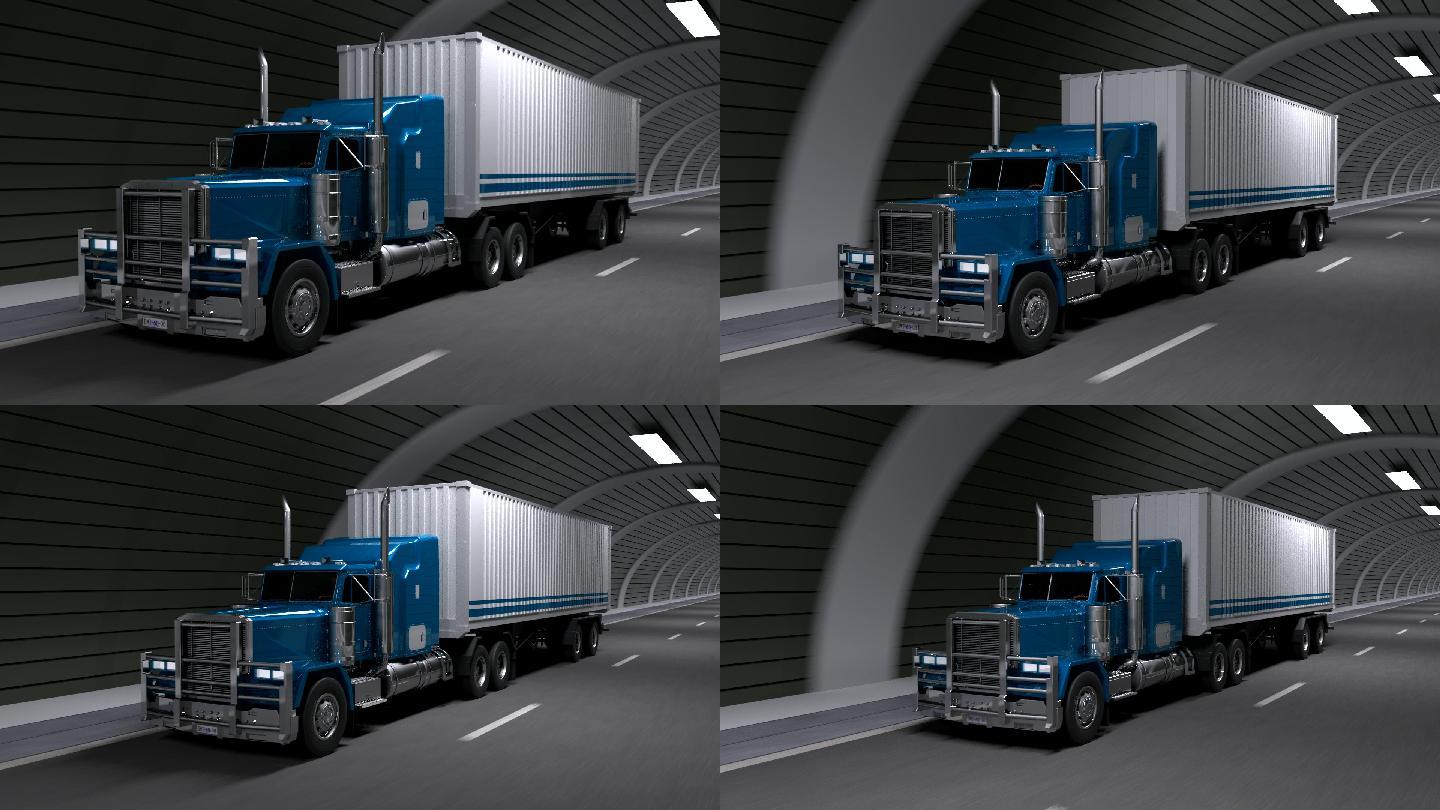 隧道里的卡车三维3d卡通动画货车模型
