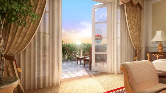 卧室 法式 欧式 阳台 爬藤 三维 风景