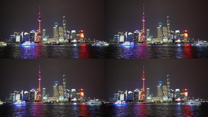 从浦东东方明珠塔和陆家嘴商务区摩天楼看中国上海黄浦河的天际线。
