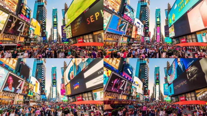 纽约时代广场交通广告牌交通时间推移