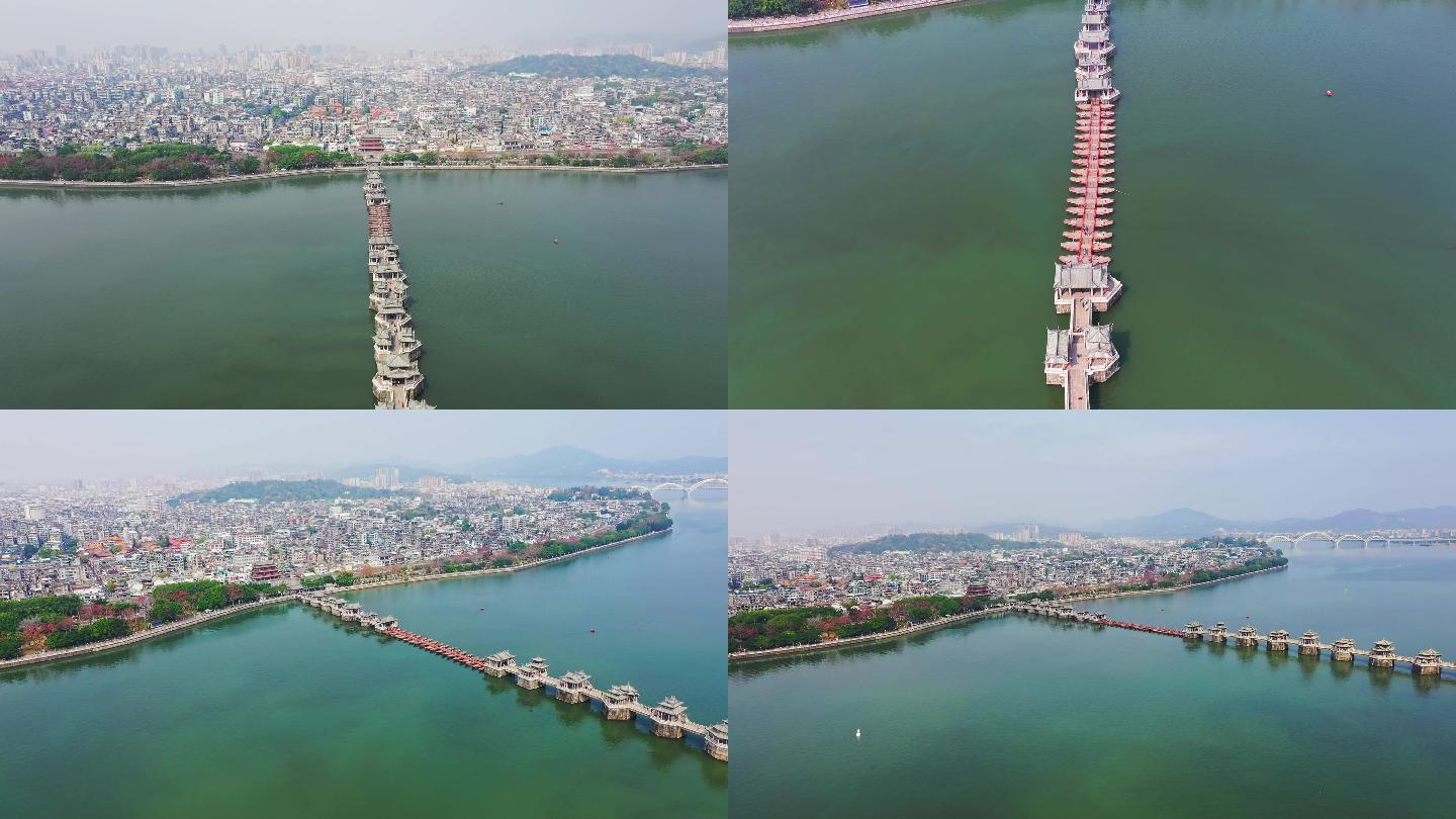 航拍潮州古城广济桥