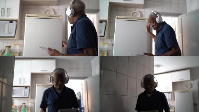 听音乐的老人非洲裔黑人时尚潇洒晚年生活