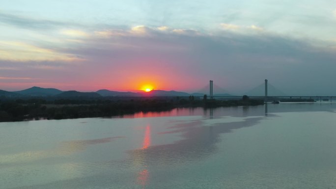 夕阳 汉江 生态公园 城市 大桥