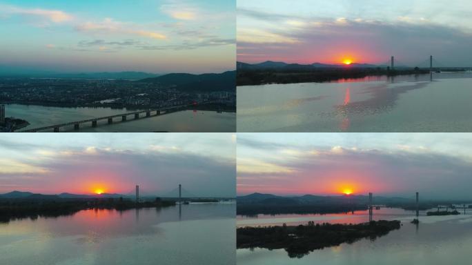 夕阳 汉江 生态公园 城市 大桥