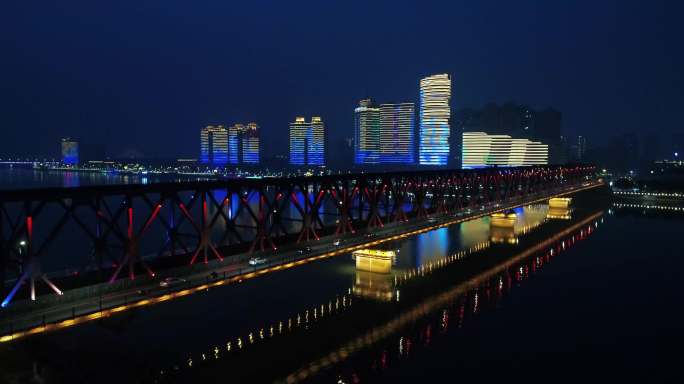 襄阳 夜景 铁路大桥 汉江