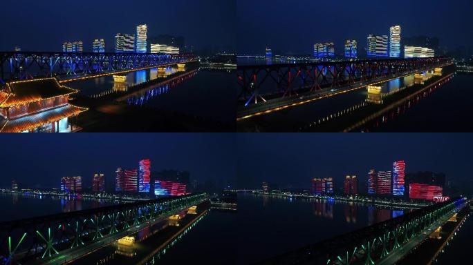 襄阳 夜景 铁路大桥 汉江