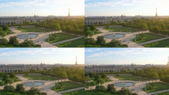 巴黎埃菲尔铁塔环境绿化景色风光夕阳黄昏