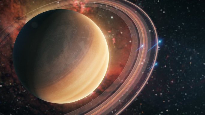 土星在外太空与恒星和银河系对峙