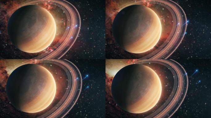 土星在外太空与恒星和银河系对峙