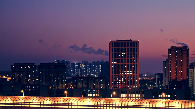 4K城市夜景小区停车长春夜景