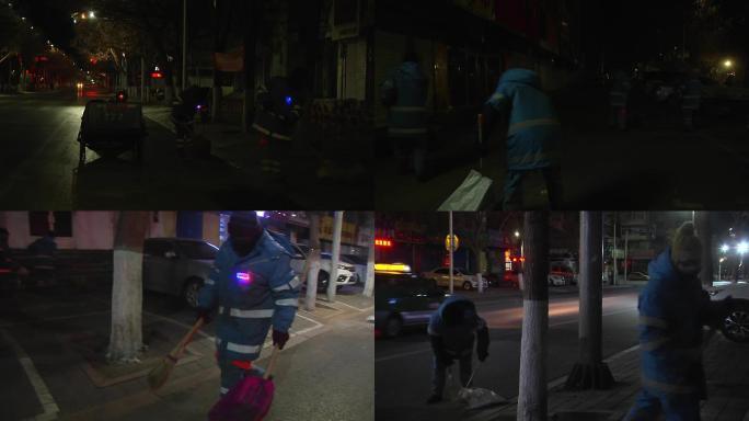 清晨凌晨环卫工人开始工作扫大街搞卫生