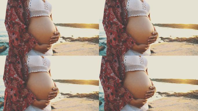 孕妇站在海滩上国外孕期外国美国英国女性
