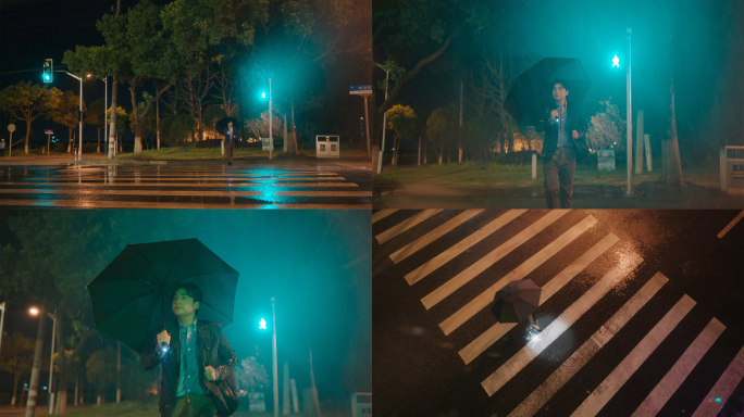 雨天撑伞过人行道的人