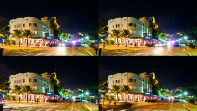 迈阿密海景大道夜景街景外国风景风光