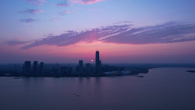 东太湖苏州湾日出航拍