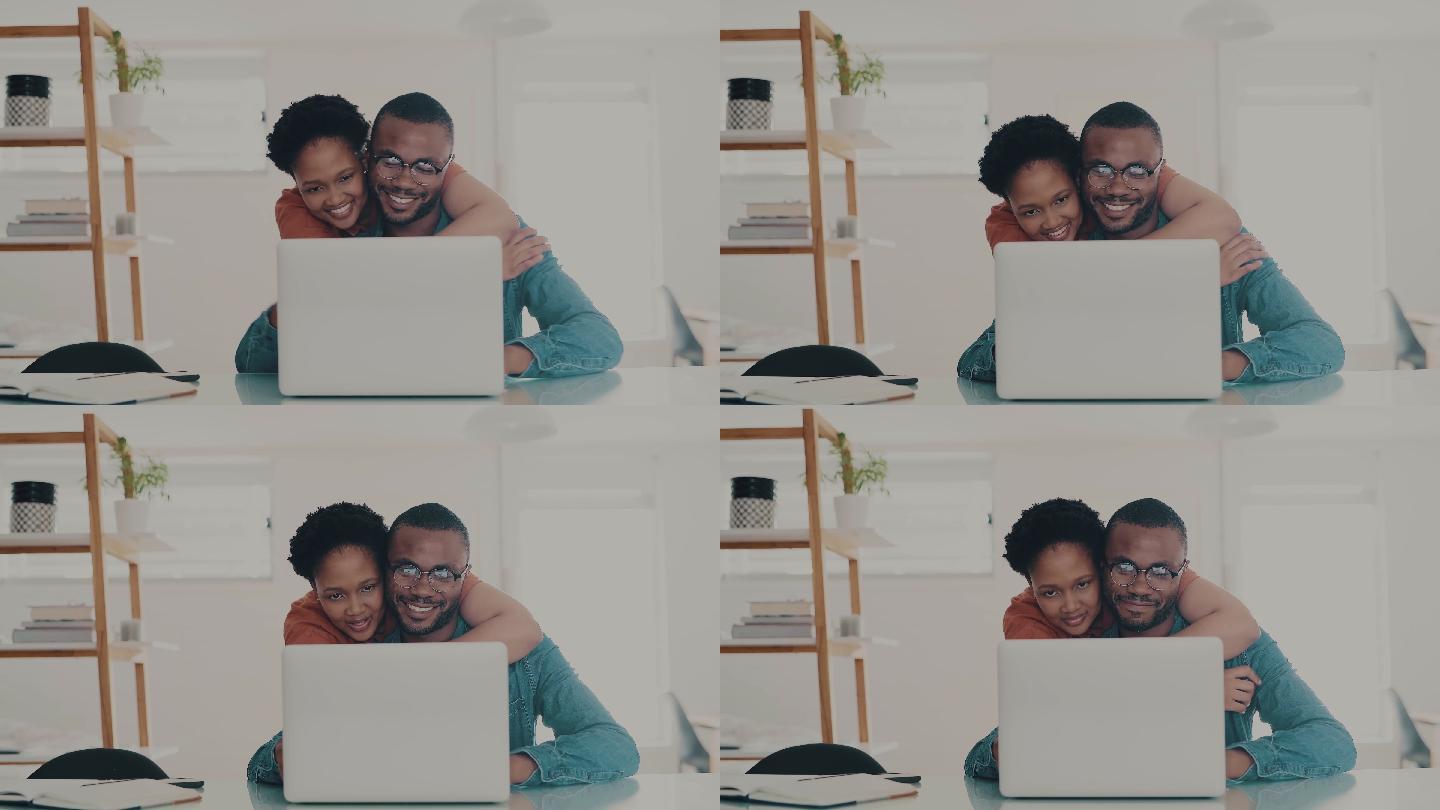 一个年轻女子在男友家使用电脑时拥抱他