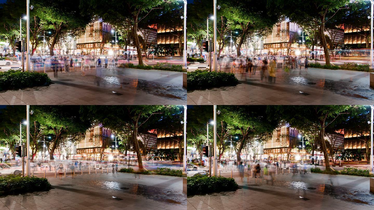 新加坡乌节路人行道上行人行走的延时剪辑