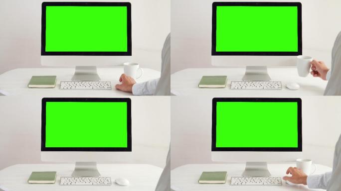 绿色屏幕的电脑显示屏可抠图白领