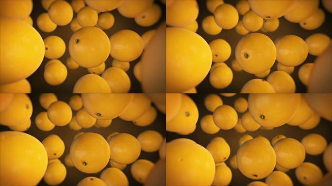 橙色新鲜水果动画3D渲染慢动作。
