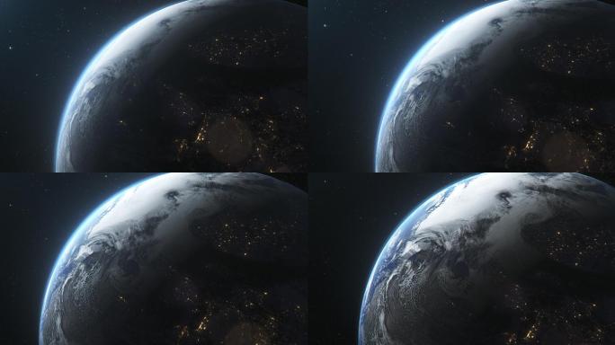 从太空看地球星球宇宙太阳系夜景视频素材