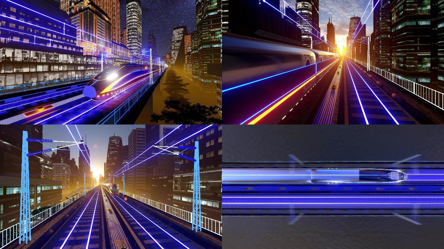 风格化高铁城市穿梭3D动画