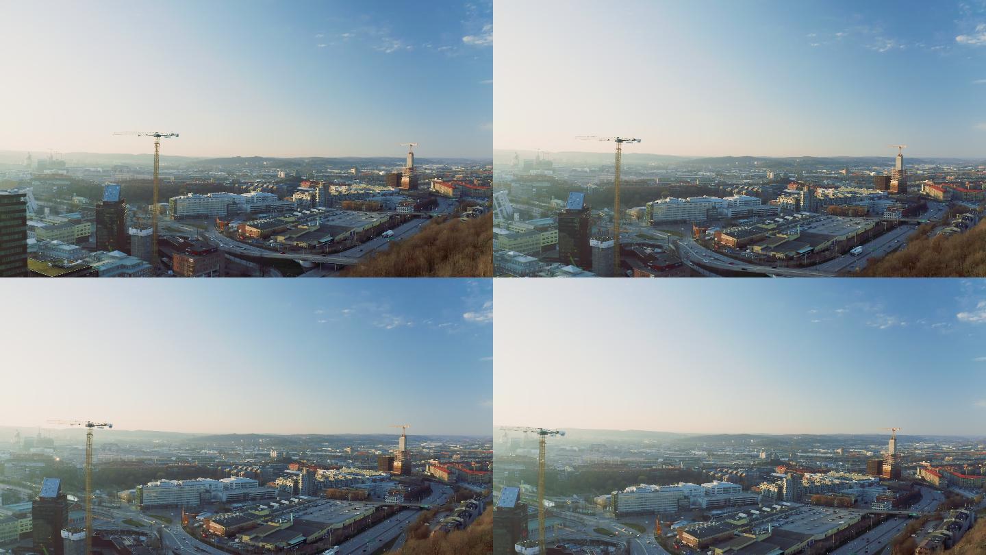 日落时哥德堡市鸟瞰图