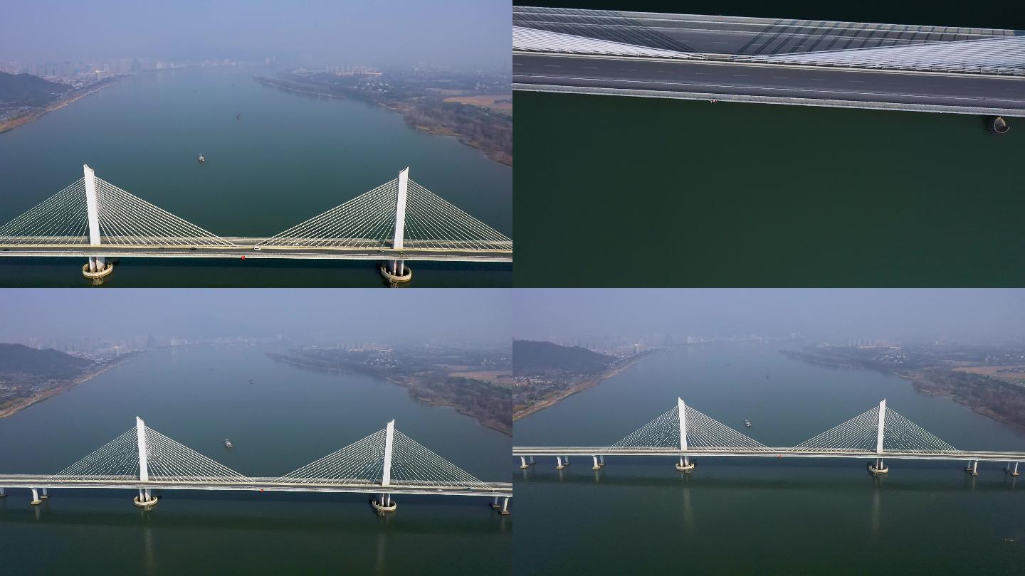 杭州富阳区富阳大桥航拍