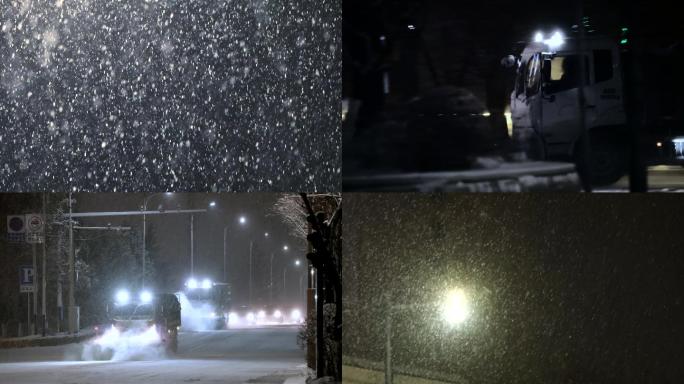 4K雪花 下雪 雪景 夜间雪景