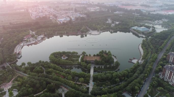 安平县日出航拍汉王公园中国丝网产业基地