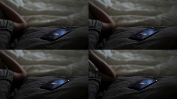 睡觉的男人被手机吵醒的特写镜头