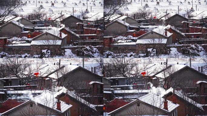 东北农村冬天炊烟升起