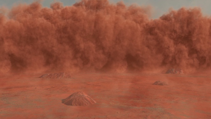 沙漠中的沙尘暴红色沙子的3d动画